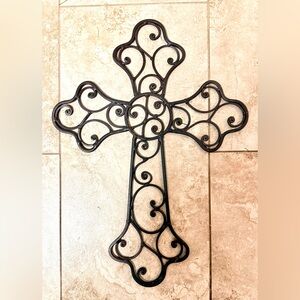 Elegant Black Wrought Iron Wall Cross Decor